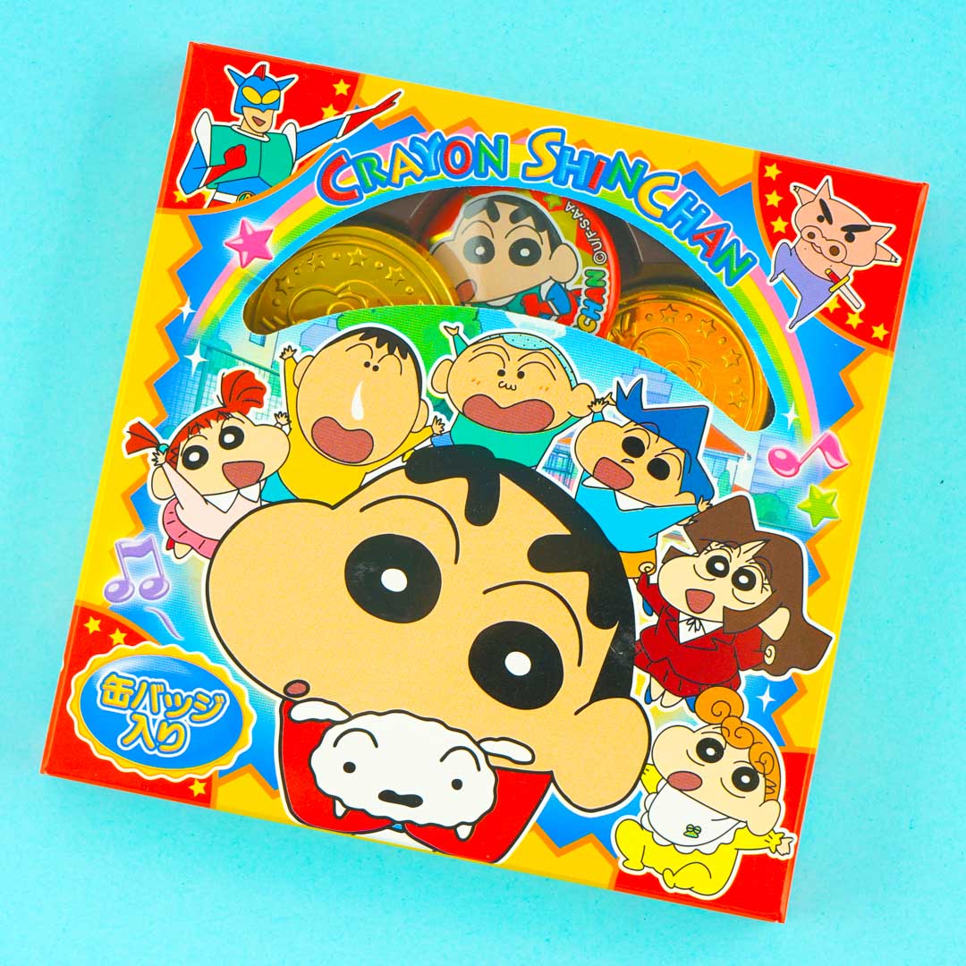 Crayon Shin-Chan Chocolate Coins & Badge Blippo Crayon Shin-Chan Chocolate Coins & Badge Blippo