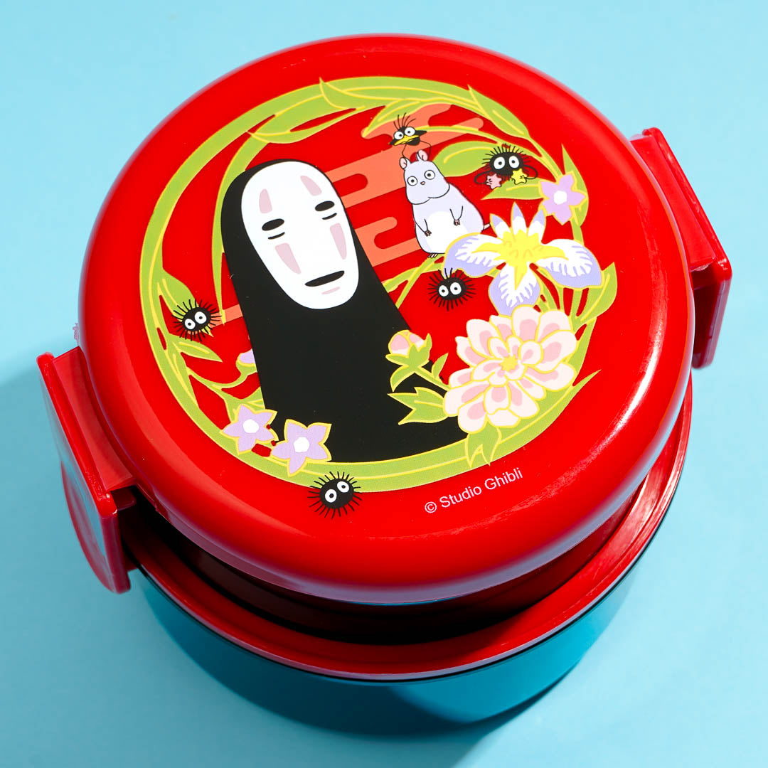 Spirited Away Dark Red 2-Layered Round Bento Lunch Box with Fork