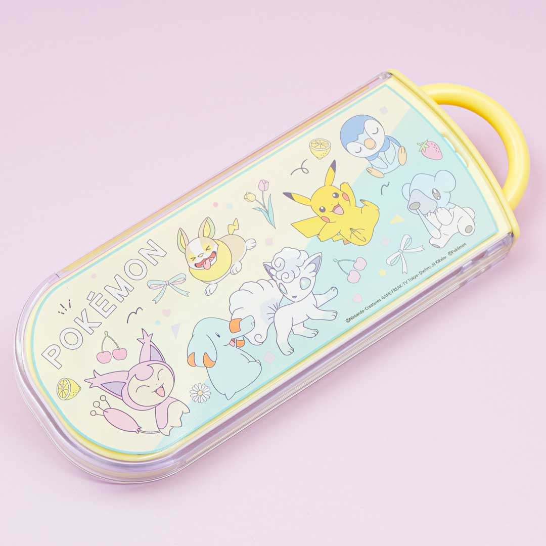 Pokemon Spoon, Fork, Chopsticks Utensil Set with Case for Kids